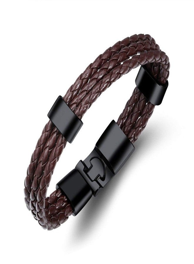 ZIVOM® Brown Triple Layer Braided Rope Leather Wrist Band/Wrap Bracelet for Men - Image 1