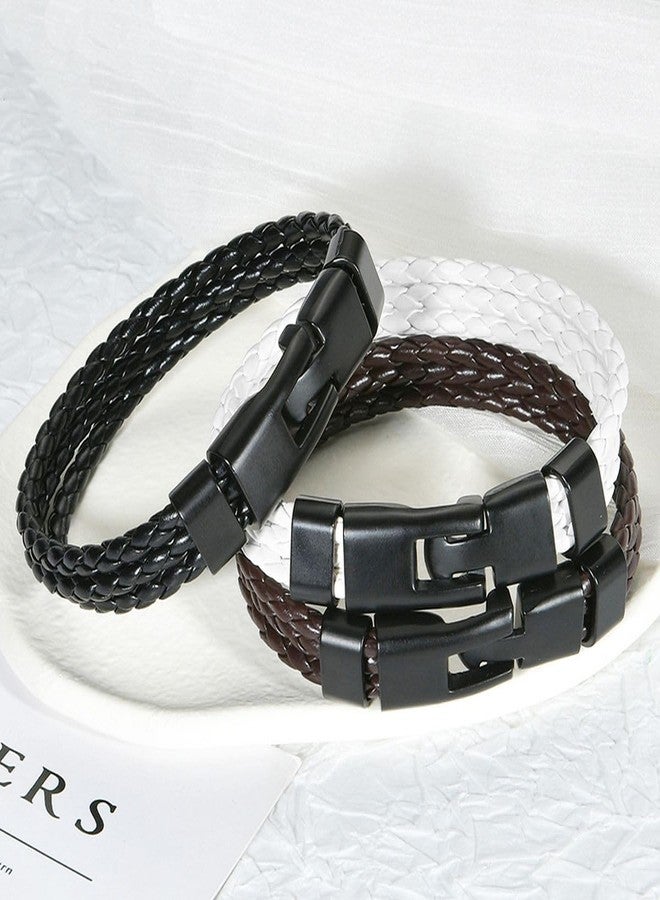 ZIVOM® Brown Triple Layer Braided Rope Leather Wrist Band/Wrap Bracelet for Men - Image 4