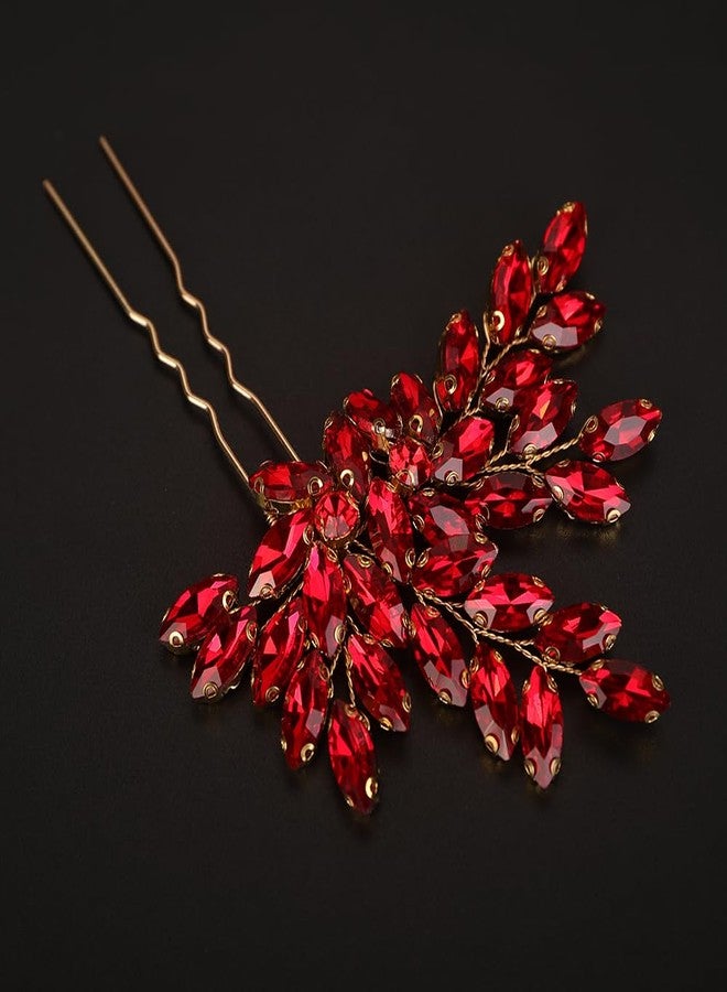 BERYUAN Bridal Teardrop Rhinestone Hair Pins Crystal Rhinestone Hair Accessories Rhinestone Bridal Hair Clips Pins Silver Gold Wedding Headpiece for Brides Bridesmaid (red) - Image 2