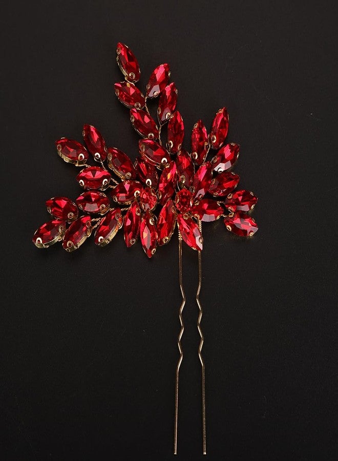 BERYUAN Bridal Teardrop Rhinestone Hair Pins Crystal Rhinestone Hair Accessories Rhinestone Bridal Hair Clips Pins Silver Gold Wedding Headpiece for Brides Bridesmaid (red) - Image 1