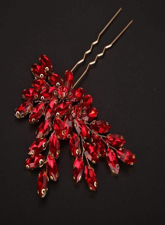 BERYUAN Bridal Teardrop Rhinestone Hair Pins Crystal Rhinestone Hair Accessories Rhinestone Bridal Hair Clips Pins Silver Gold Wedding Headpiece for Brides Bridesmaid (red) - Image 3