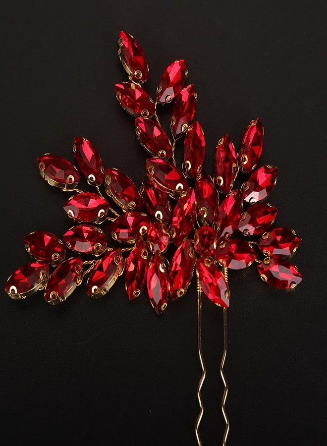 BERYUAN Bridal Teardrop Rhinestone Hair Pins Crystal Rhinestone Hair Accessories Rhinestone Bridal Hair Clips Pins Silver Gold Wedding Headpiece for Brides Bridesmaid (red) - Image 4