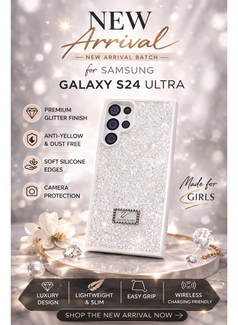 VR CREATIVE Luxury Glitter Diamond Phone Case for Samsung Galaxy S24 Ultra Sparkling Rhinestone Bling Protective Cover - White - Image 3