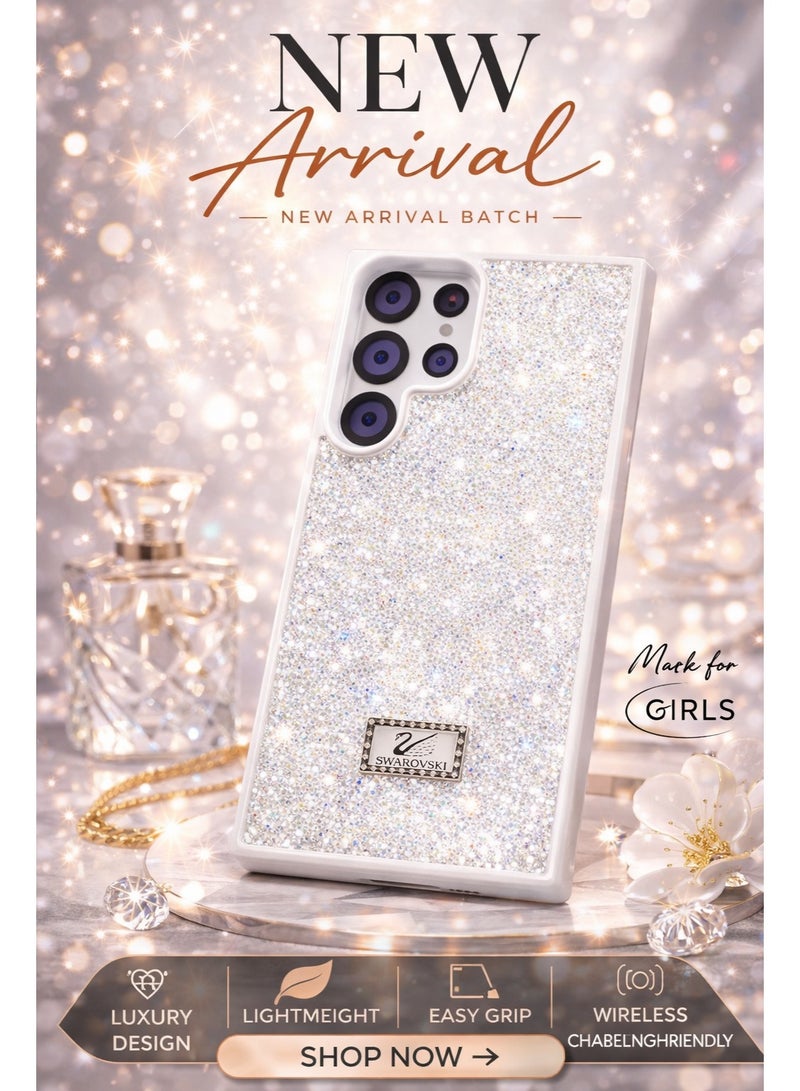 VR CREATIVE Luxury Glitter Diamond Phone Case for Samsung Galaxy S24 Ultra Sparkling Rhinestone Bling Protective Cover - White - Image 2