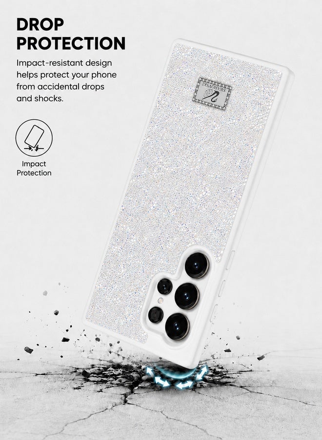 VR CREATIVE Luxury Sparkling Crystal Rhinestone Protective Phone Case Cover for Samsung Galaxy S24 Ultra – White - Image 4