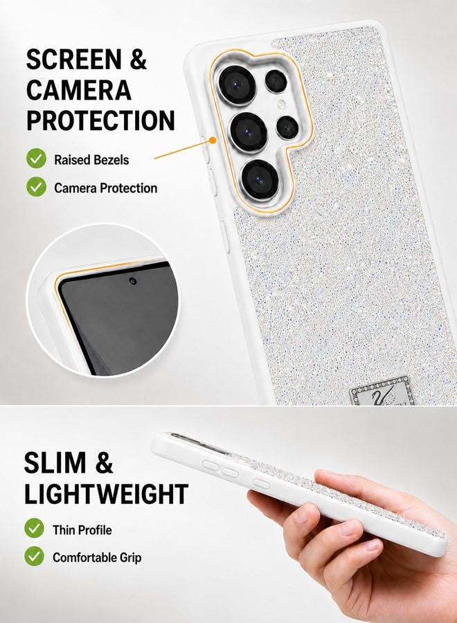 VR CREATIVE Luxury Sparkling Crystal Rhinestone Protective Phone Case Cover for Samsung Galaxy S24 Ultra – White - Image 5