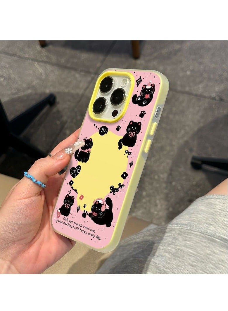 NIBEMINENT Cute Hollow Black Cat Protective TPU Case Cover For iPhone 15, Yellow