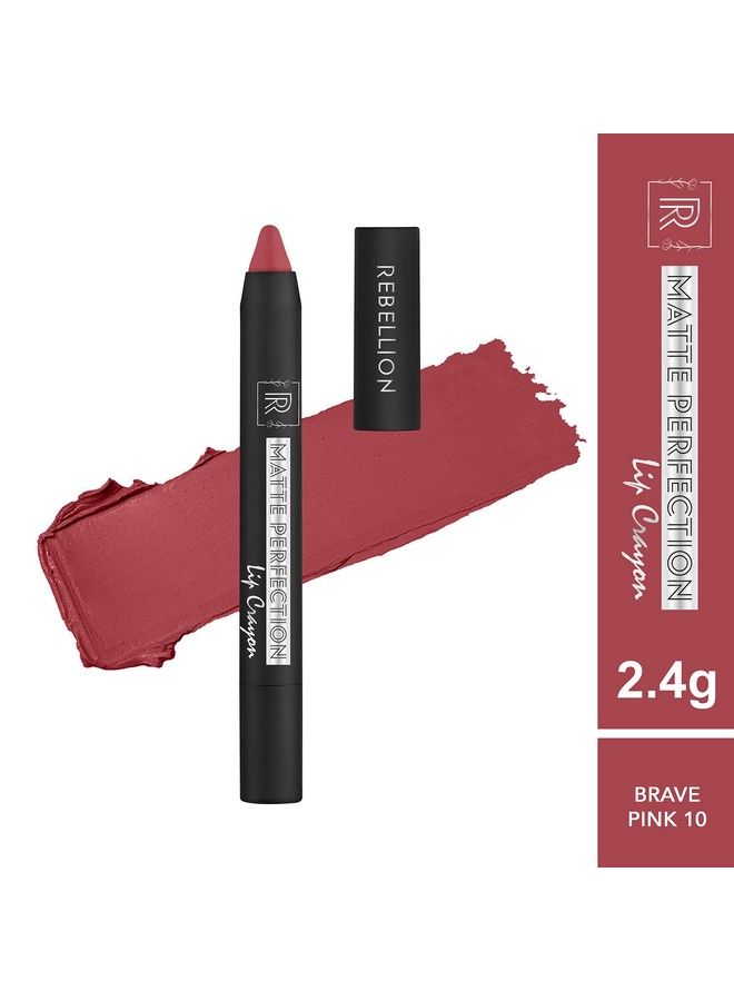 REBELLION Matte Perfection Lip Crayon ; 2.4 Gm ; Vegan ; Alcoholfree ; ; Longlasting Formula ; With Shea Butter Cocoa Butter Jojoba Oil & Moringa Oil ; Hydrating ; Sleek Look (Brave Pink 10) - Image 3