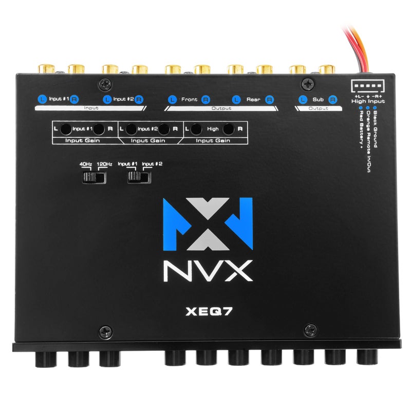 NVX 7-Band XEQ7 Graphic Equalizer with Front 3.5mm Aux Input, Dual RCA Inputs, Subwoofer & Volume Controls, Gold-Plated Contacts, Blue Illumination, Compatible with XUBT3 Bluetooth Knob - Image 4