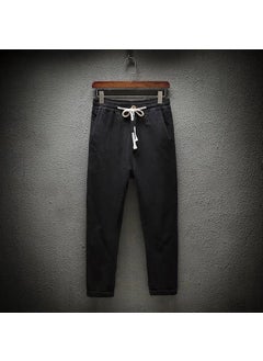 Mens Casual Linen Cropped Pants Loose Cotton Summer 35 Black (Special Offer Only 30)