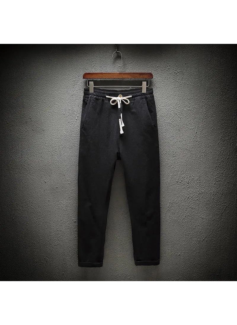 Generic - Mens Casual Linen Cropped Pants Loose Cotton Summer 35 Black (Special Offer Only 30) - Image 1