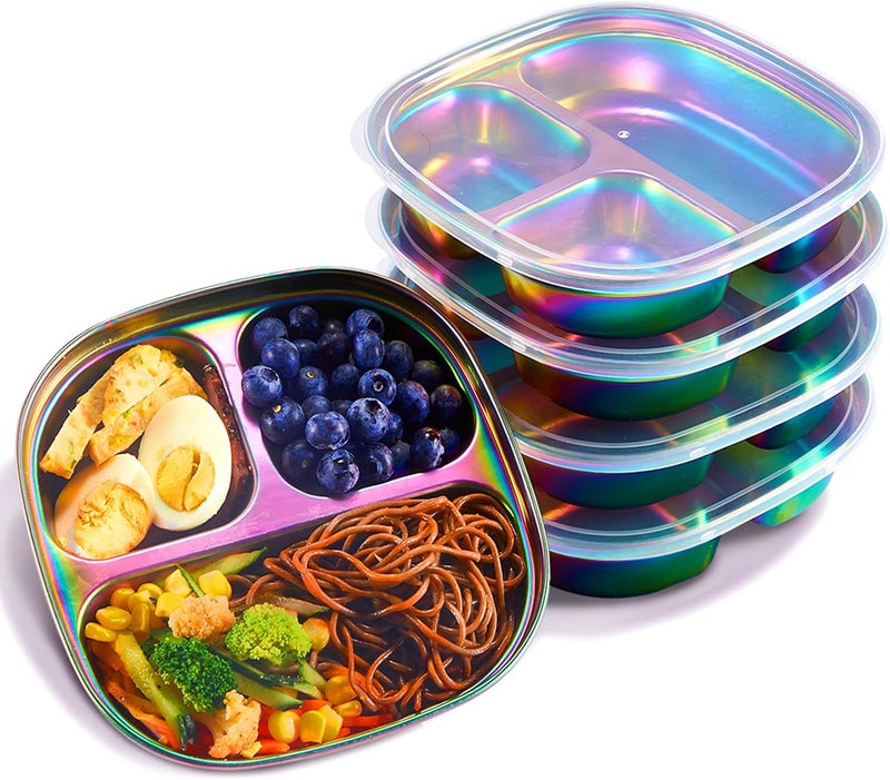 MIMORE Stainless Steel Kids Plates  5 Pack Toddler Plates with Lids  Non Toxic  Divided - Image 1