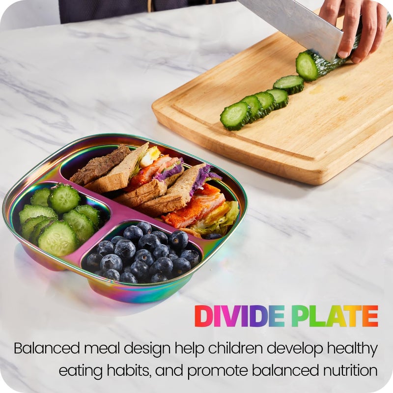 MIMORE Stainless Steel Kids Plates  5 Pack Toddler Plates with Lids  Non Toxic  Divided - Image 3