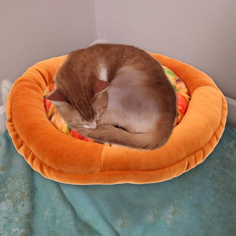TOYANDONA Creative Pizza Shaped Cat Bed with Squeaky Dog 24x24cm Plush Indoor Winter Cat Nest Warm Soft Sleeping Mat and Small Dogs - Image 4