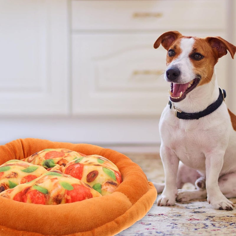 TOYANDONA Creative Pizza Shaped Cat Bed with Squeaky Dog 24x24cm Plush Indoor Winter Cat Nest Warm Soft Sleeping Mat and Small Dogs - Image 3