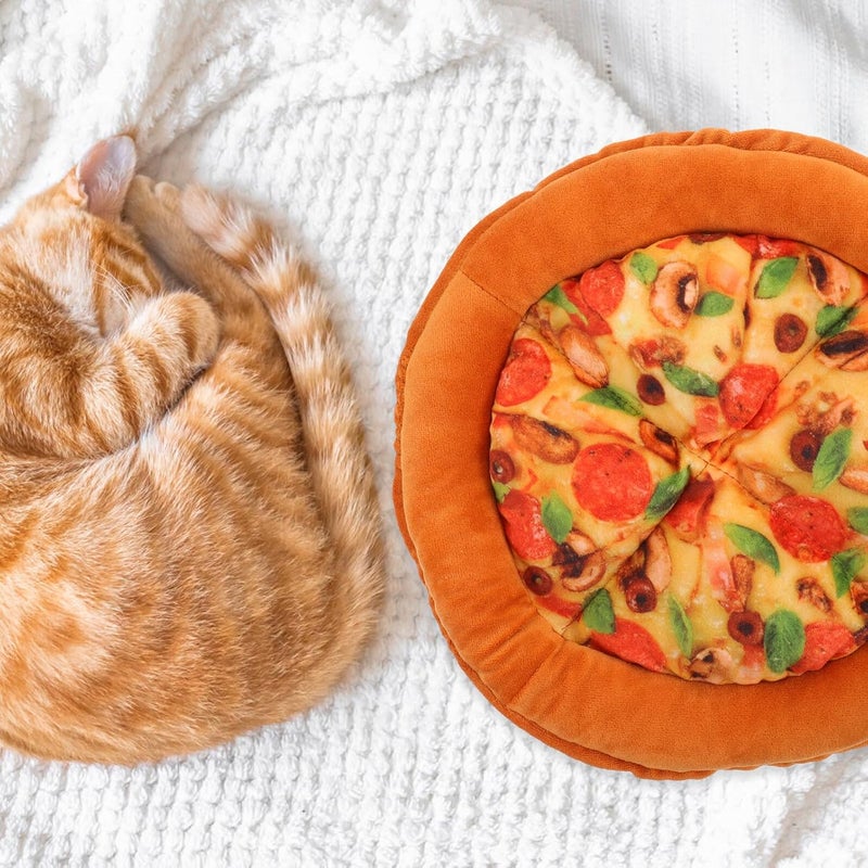 TOYANDONA Creative Pizza Shaped Cat Bed with Squeaky Dog 24x24cm Plush Indoor Winter Cat Nest Warm Soft Sleeping Mat and Small Dogs - Image 5