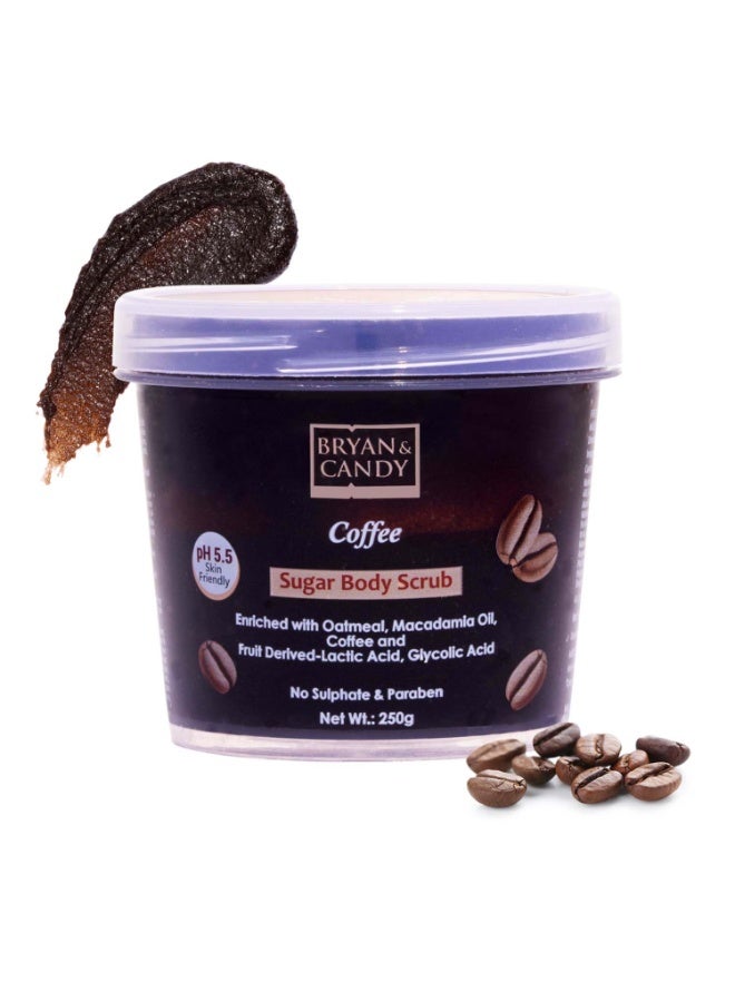 Bryan & Candy Coffee Sugar Body Scrub PH 5.5 For Tan Removal & Exfoliation|For Women & Men|Enriched with Oatmeal, Macadamia Oil, Coffee, Fruit Derived-Lactic Acid, Glycolic Acid - 250g - Image 1