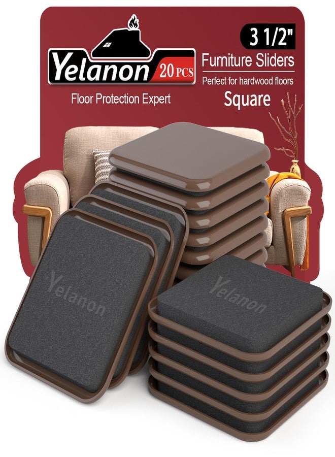 Yelanon Furniture Sliders, 20 pcs-3 1/2” Square Brown Furniture Sliders for Carpet, Heavy Duty Furniture Movers Sliders, Reusable Furniture Moving Pads, Floor Protectors for Carpet - Image 1