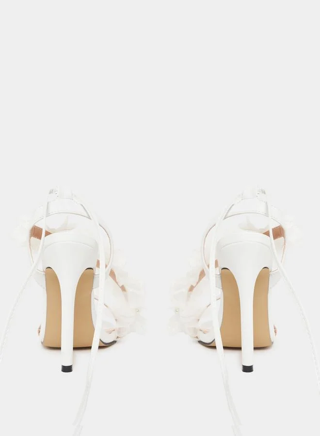 ستايلي Flower Applique Ankle Tie High Heel Sandals