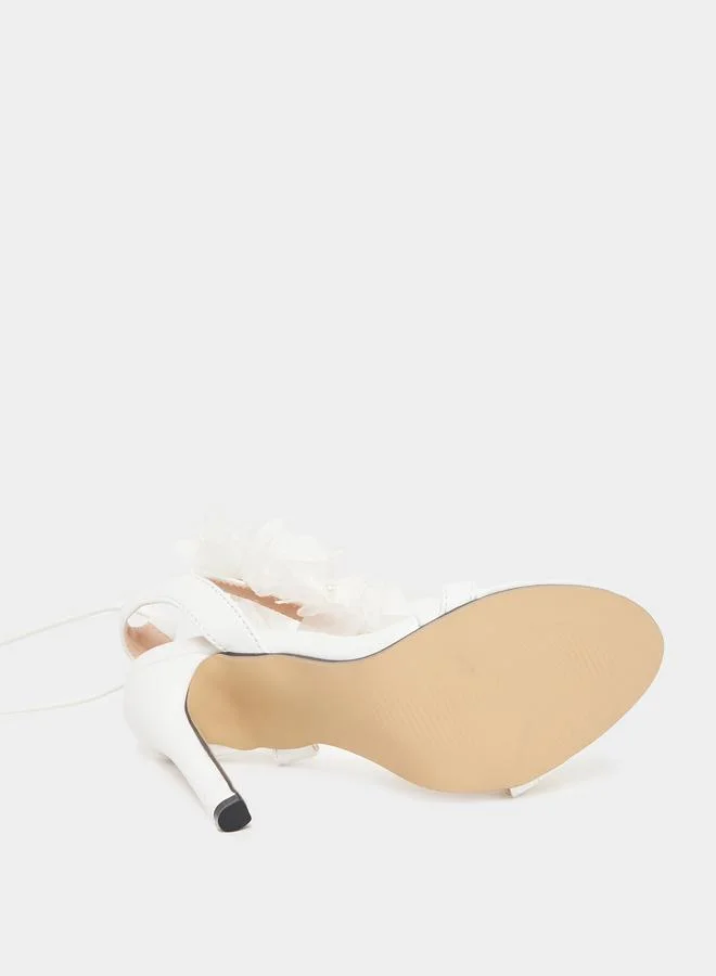 ستايلي Flower Applique Ankle Tie High Heel Sandals