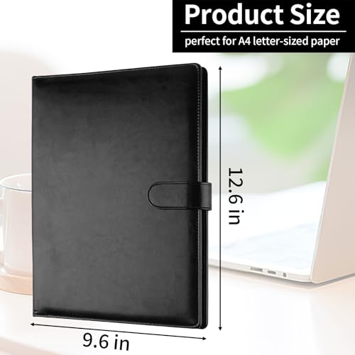 MOWPOG Professional Padfolio with Clipboard, Faux Leather Portfolio Folder Binder, Legal Pad Holder for A4 Letter Size Notepad, Resume, Writing Pad, Ideal Organizer for Business Office Conference, Black - Image 4