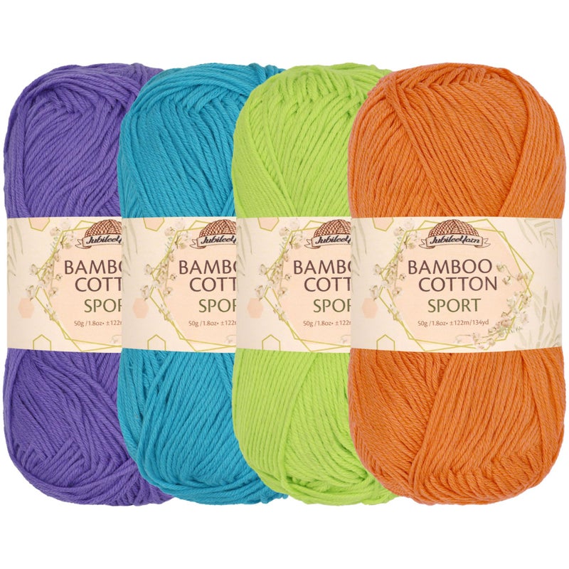 BambooMN JubileeYarn Bamboo Cotton Sport Yarn - 50g/Skein - Shades of Tropical Colors - 4 Skeins - Image 1