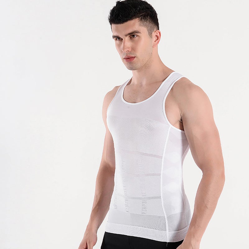 Mens 140D Slimming Shapewear Tank White  - Image 4
