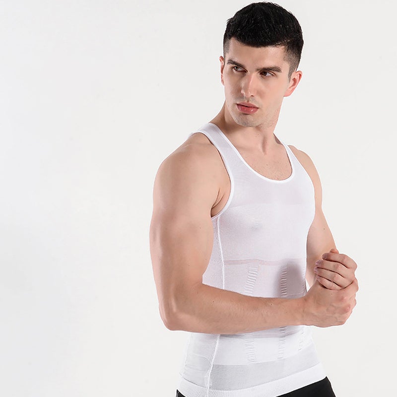 Mens 140D Slimming Shapewear Tank White  - Image 2