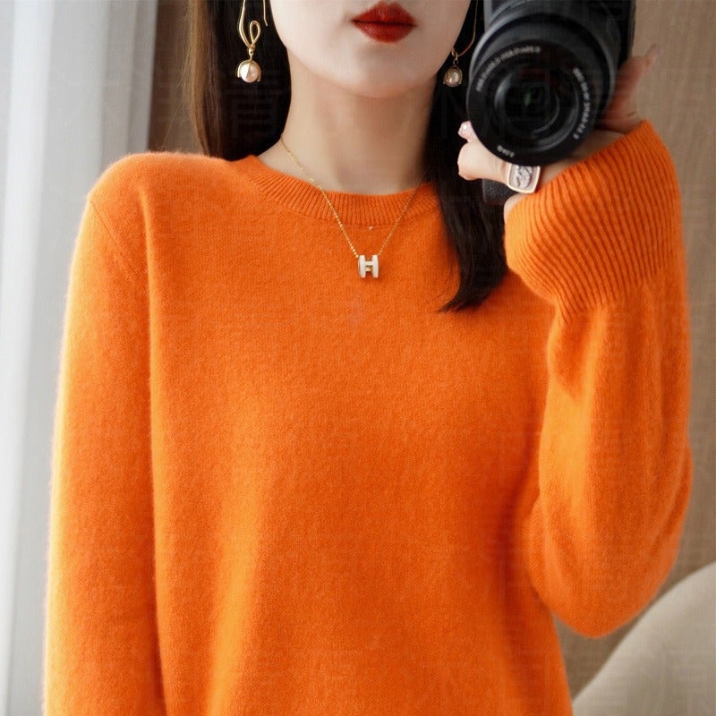 Base Shirt Womens Autumn and Winter Crewneck Sweater Womens Pullover New Knitted Sweater Womens Thin Non-Wool Sweater Cross-border Sweater Cherry red - Image 3