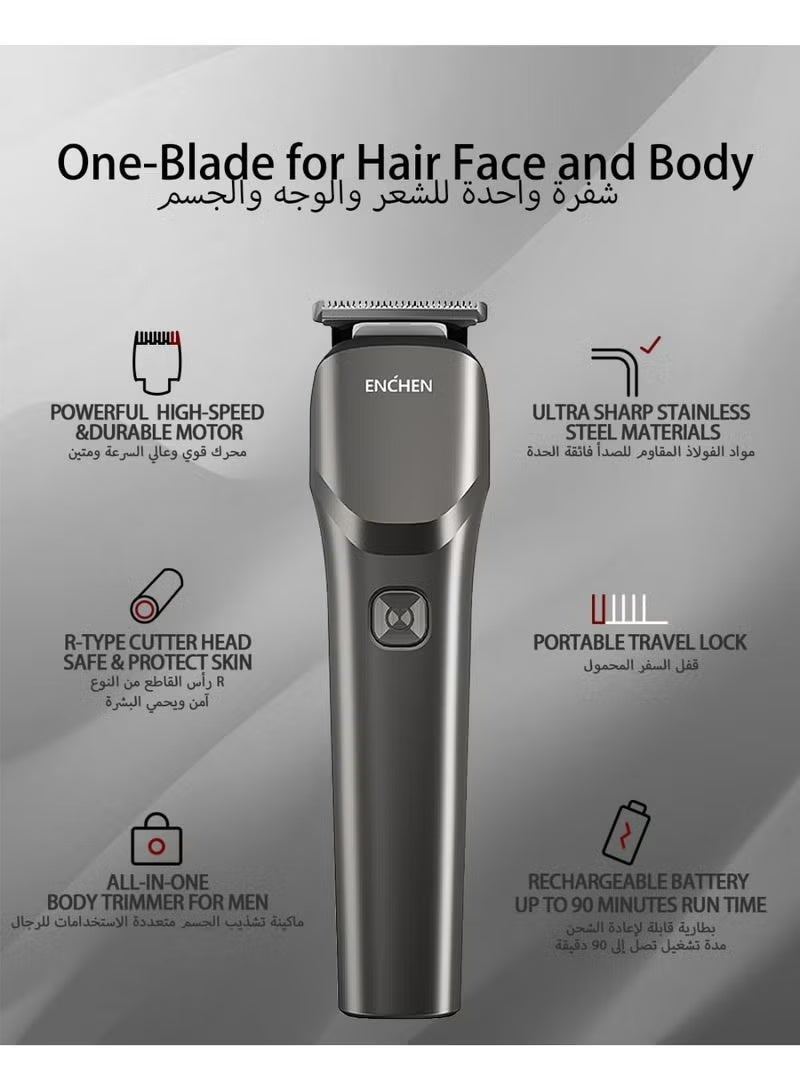 ENCHEN Electric Body Hair Trimmer Cordless Shaver Trimmer for Men Women IPX7 Waterproof Type-C Fast Charging with Rechargeable Battery Travel Lock 6000RPM (Gray) - Image 2