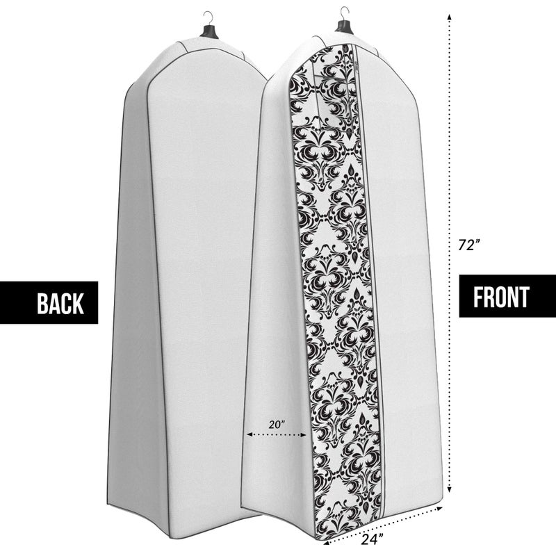 Your Bags Your Bags Wedding Dress Garment Bag - Garment Bags for Travel & Hanging Clothes or Storage - 72" Wedding Dress Bag for Gowns Long with 20" Gusset for Puffy Bridal Gowns Cover - White/Black Damask  - Image 2