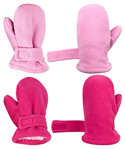 N'Ice Caps Baby Toddler Mittens Kids 2 Pairs Fleece Gloves Winter Warm Sherpa Lined (Pink/Fuchsia Pack, 4-6 Years) - Image 2