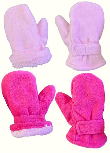 N'Ice Caps Baby Toddler Mittens Kids 2 Pairs Fleece Gloves Winter Warm Sherpa Lined (Pink/Fuchsia Pack, 4-6 Years) - Image 1