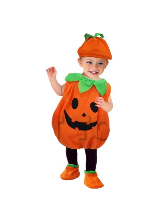 JCB CHIC Halloween Kids Pumpkin Costume, Orange Pumpkin Dress Up with Hat and Socks for Girls and Boys, Cartoon Stage Performance Costume for Halloween Birthday Party(110cm) - Image 2