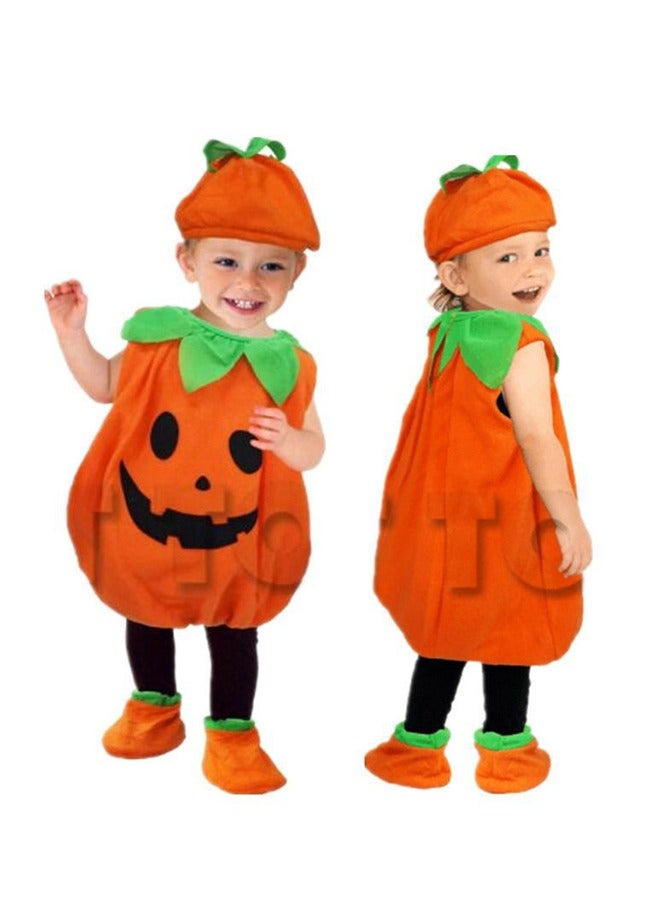JCB CHIC Halloween Kids Pumpkin Costume, Orange Pumpkin Dress Up with Hat and Socks for Girls and Boys, Cartoon Stage Performance Costume for Halloween Birthday Party(110cm) - Image 1