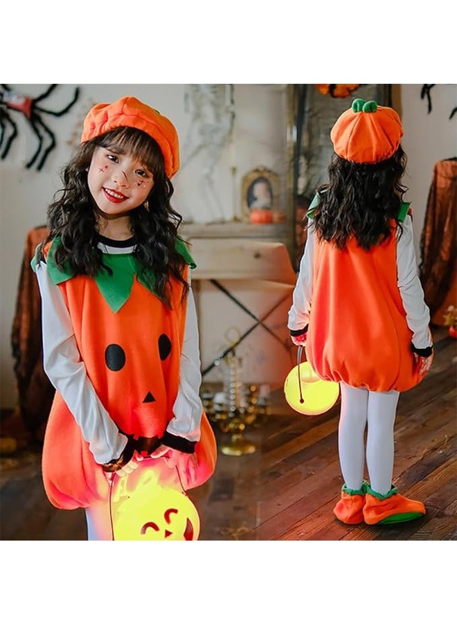 JCB CHIC Halloween Kids Pumpkin Costume, Orange Pumpkin Dress Up with Hat and Socks for Girls and Boys, Cartoon Stage Performance Costume for Halloween Birthday Party(110cm) - Image 5