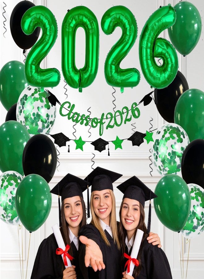 Froova Graduation Balloons Class of 2026, 32 Inch Green 2026 Number Foil Balloons Star Cap Garland Banner Dark Green Black Confetti Balloons for Senior High School College Congrats Grad Party Decorations - Image 5