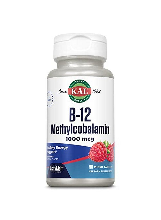 KAL Vitamin B12 Methylcobalamin 1000Mcg Healthy Energy Metabolism Nerve & Red Blood Cell Support* Fast Dissolve Activmelt Optimal Absorption Natural Raspberry Flavor 90 Servings 90 Micro Tabs - Image 1