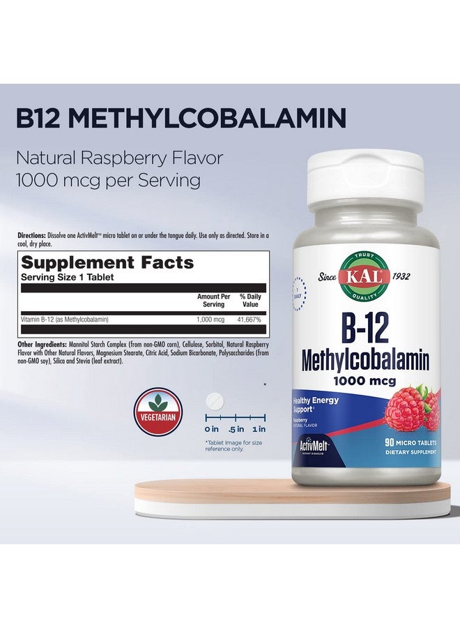 KAL Vitamin B12 Methylcobalamin 1000Mcg Healthy Energy Metabolism Nerve & Red Blood Cell Support* Fast Dissolve Activmelt Optimal Absorption Natural Raspberry Flavor 90 Servings 90 Micro Tabs - Image 4