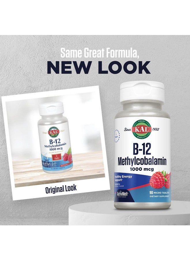KAL Vitamin B12 Methylcobalamin 1000Mcg Healthy Energy Metabolism Nerve & Red Blood Cell Support* Fast Dissolve Activmelt Optimal Absorption Natural Raspberry Flavor 90 Servings 90 Micro Tabs - Image 3