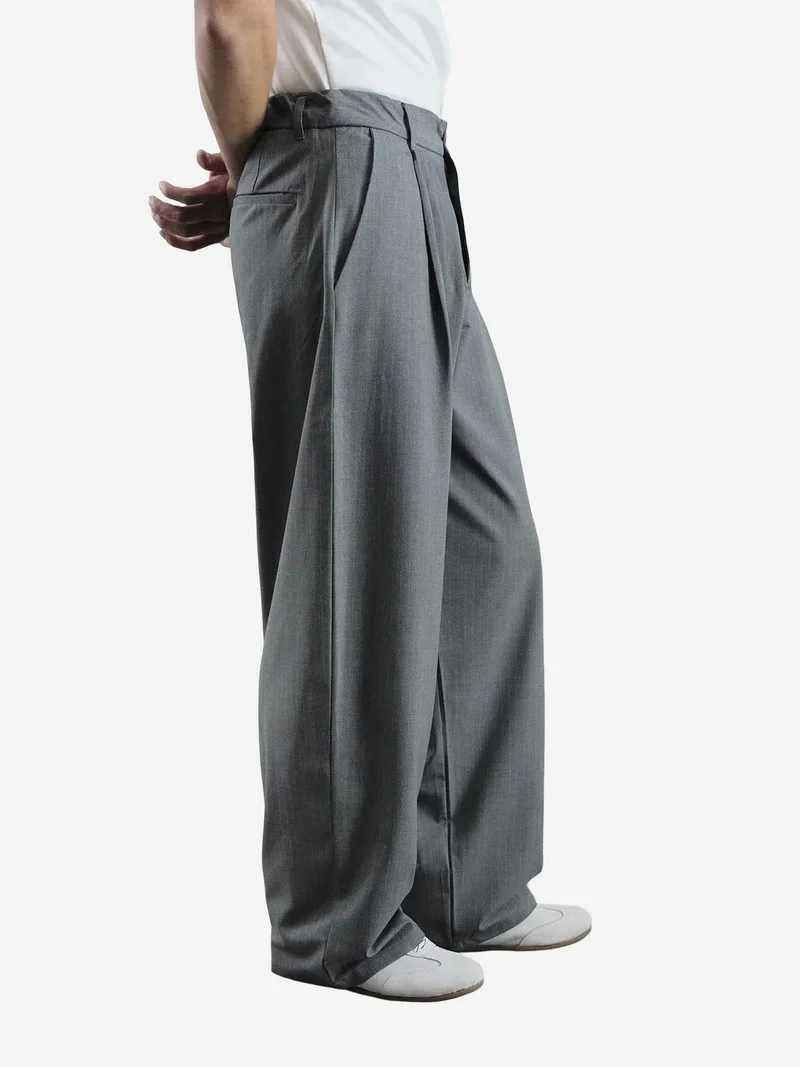 Giesto Grey GIESTO Mid Waist Pleated Palazzo Pants for Men | Best Price UAE
