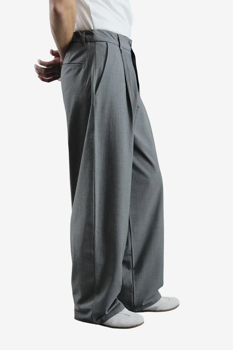 Giesto Grey GIESTO Mid Waist Pleated Palazzo Pants for Men | Best Price UAE