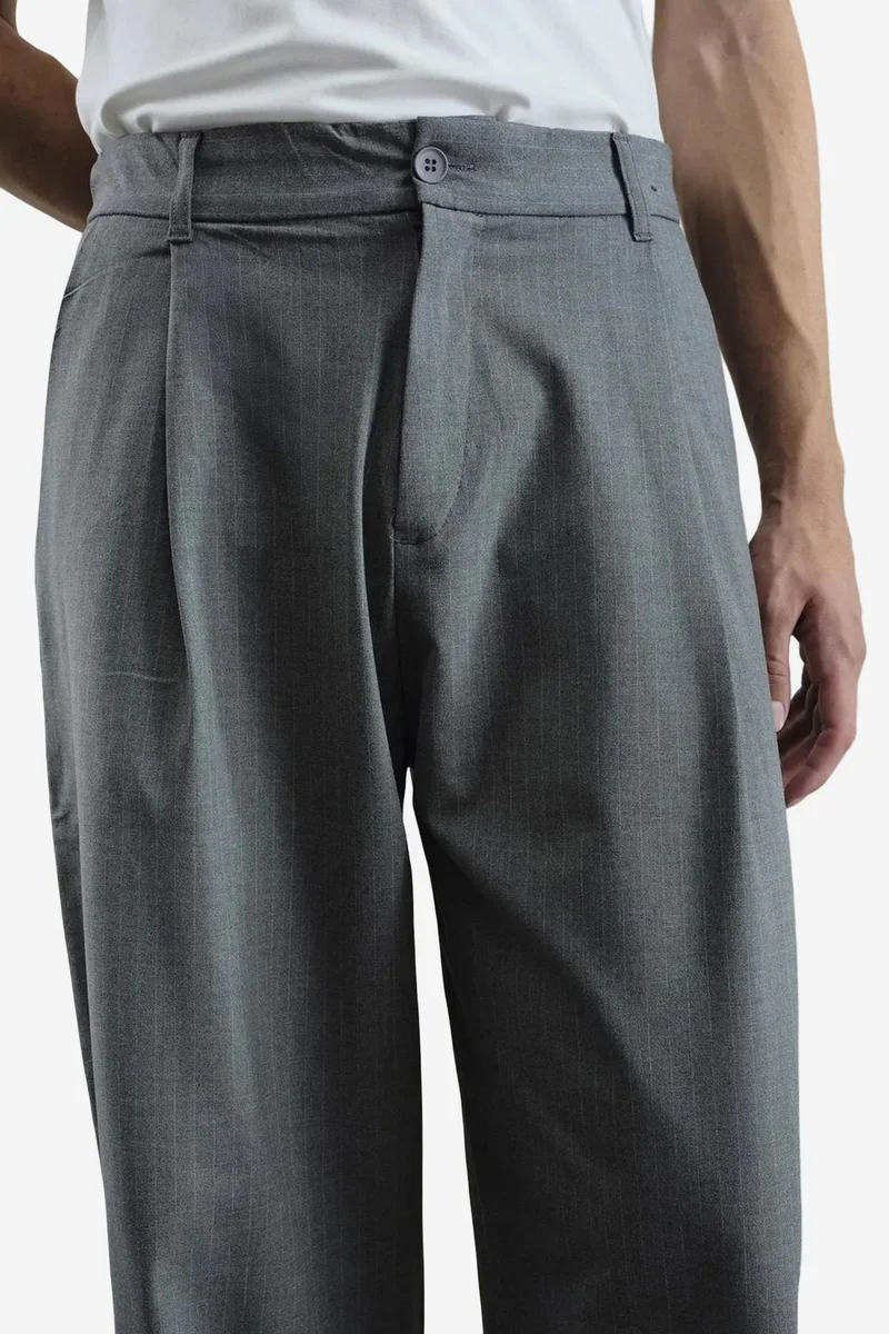Giesto Grey GIESTO Mid Waist Pleated Palazzo Pants for Men | Best Price UAE
