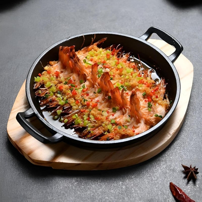 أواني طهي عصرية - مقلاة غير لاصقة مع منصة خشبية أنيقة، تضمن طهيًا متساويًا واستخدامًا يوميًا قويًا لتجربة طعام أنيقة (مقاس 20)