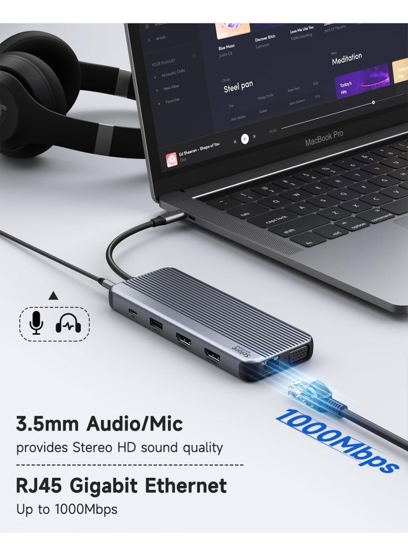 Selore&S-Global USB C Docking Station Triple Display, 11 in 1 USB C Hub with 2 x 4K @ 60Hz HDMI & 1080P VGA, USB C & 2 USB 3.1 10Gbps, 2 USB 2.0, Gigabit Ethernet, 3.5 mm Audio & Mic, 100 W PD3.0 for Lenovo - Image 2