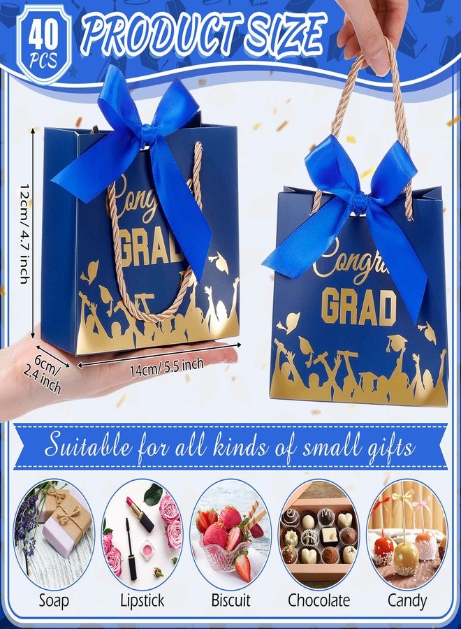 Tenceur 40 Pack Mini Graduation Gift Bag with Ribbon 5.5 x 2.4 x 4.7 Inch 2026 Congrats Grad Party Favor Bag Small Graduation Goodies Candy Snack Packing with Handle for Congratulation Decor, Blue - Image 2