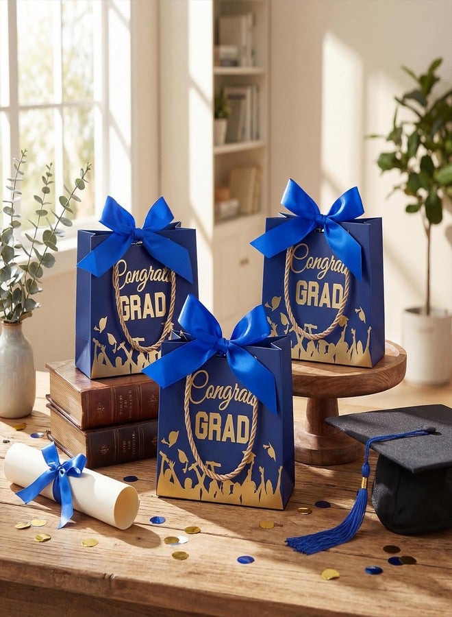 Tenceur 40 Pack Mini Graduation Gift Bag with Ribbon 5.5 x 2.4 x 4.7 Inch 2026 Congrats Grad Party Favor Bag Small Graduation Goodies Candy Snack Packing with Handle for Congratulation Decor, Blue - Image 4