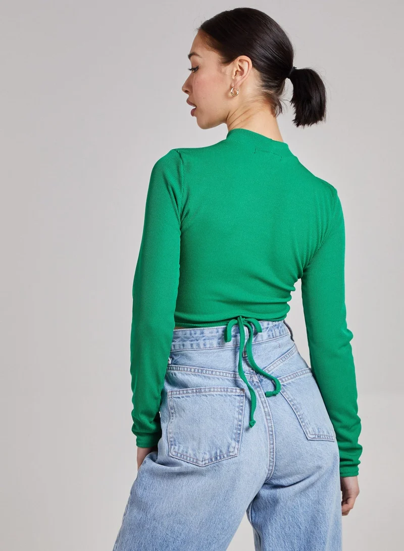 Pink Vanilla Gathered Ribbed Top With Cut Out Detailing