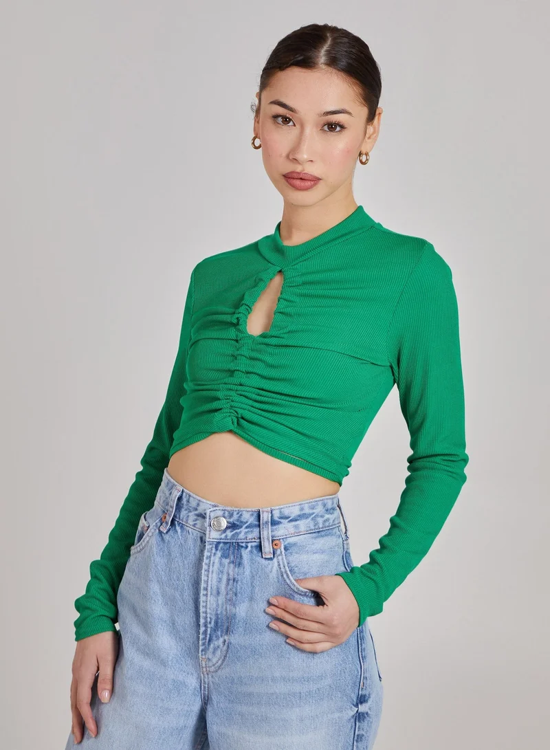 Pink Vanilla Gathered Ribbed Top With Cut Out Detailing