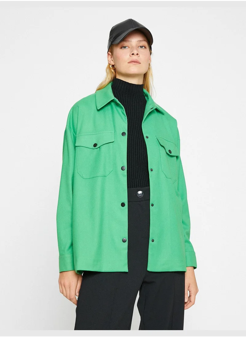 KOTON Long Sleeve Shirt Pocket Snap Button